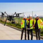 Utility inspectors flying drone